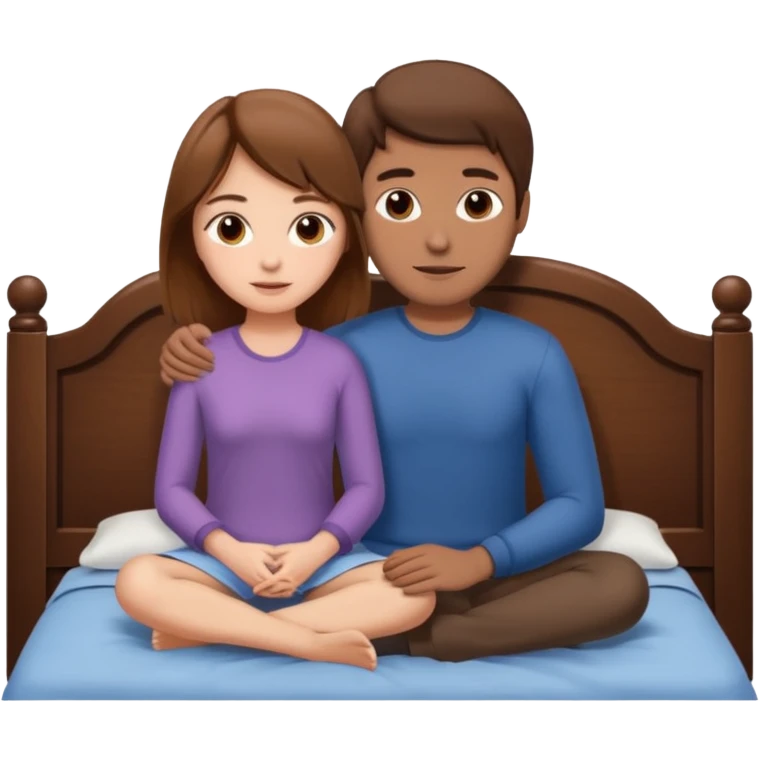 A brown-haired girl and a brown-haired man. They are both on a bed. The girl is sitting on the man.she is sitting on a man . they are in a sex position emoji