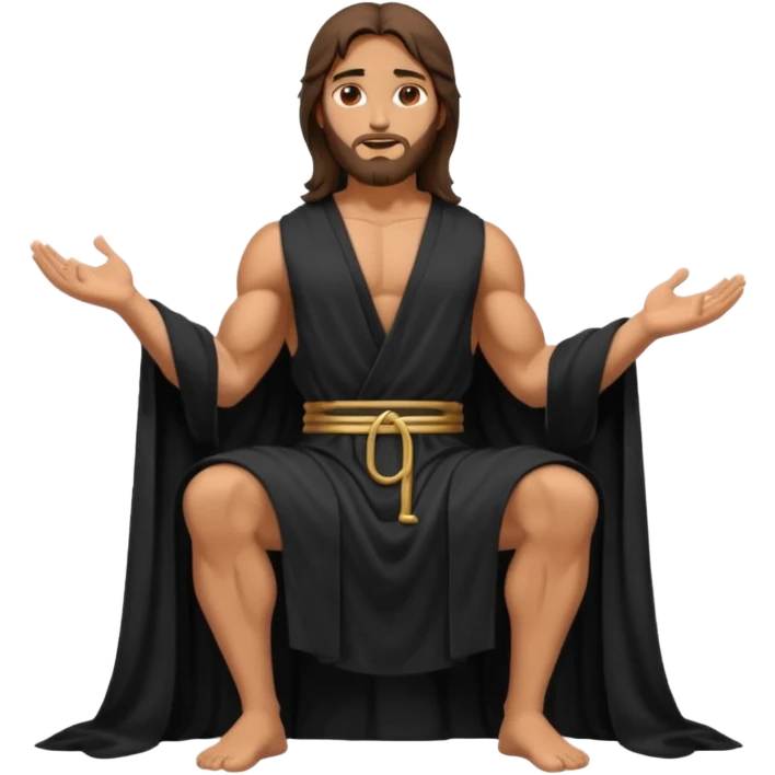 fullbody jesus christ jacked, sleeveless black robe sitting emoji