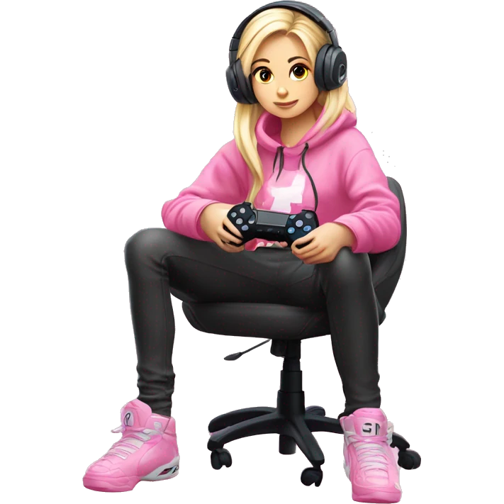 GAMER GIRL sitting next to a PINK gaming PlayStation PINK GIRLY gaming setup LIGHTPINK white blond Girl  emoji