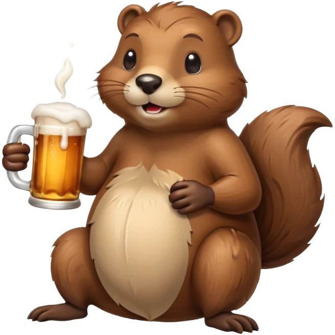 A relaxed beaver leaning back with a foamy beer mug emoji
