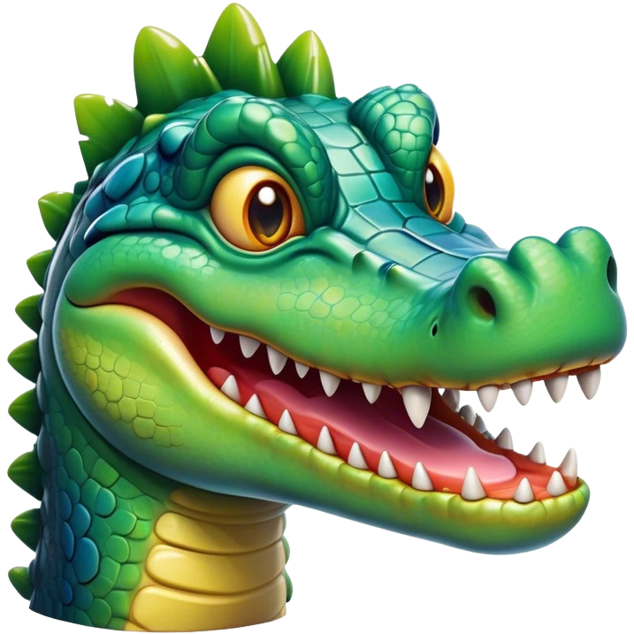 Cinematic Realistic Comical Crocodile Portrait Emoji, Head tilted dramatically with an exaggeratedly amused expression, featuring a striking, glossy scaly hide with bold textures and wide, expressive eyes full of playful disbelief, rendered with vivid natural hues and lifelike detail, high shine, dramatic yet playful, styled with an air of cheeky aquatic mischief, soft glowing outline, capturing the essence of a spirited and over‐the‐top crocodile that looks ready to snap its jaws in a burst of viral wild humor! emoji