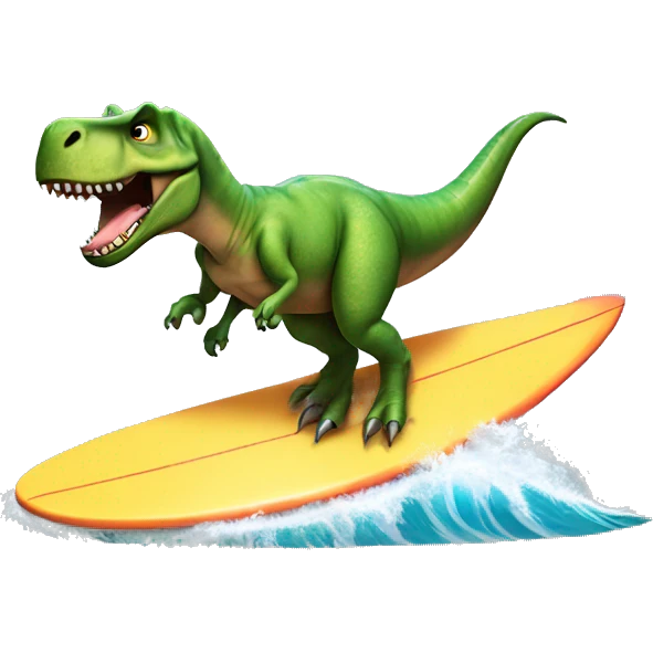 T-Rex riding a surfboard emoji