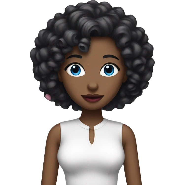 Woman with white skin, curly black hair, blue eyes, thin pink lips emoji