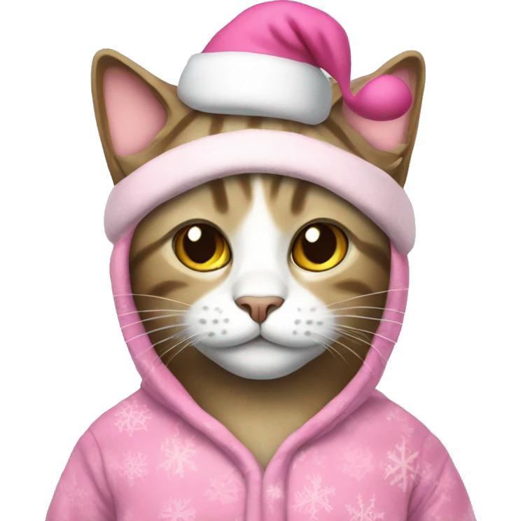 Cat wearing a pink santa hat and pajamas  emoji