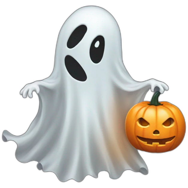 Friendly Ghost with pumpkin lantern emoji