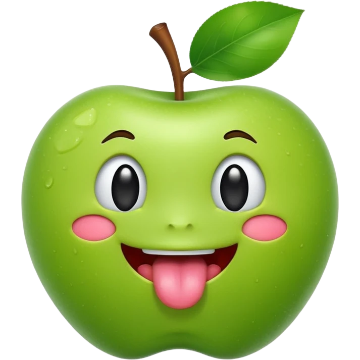 create a green apple showing the tongue on IOS style same pattern as the real iphone emojis, should look cute emoji