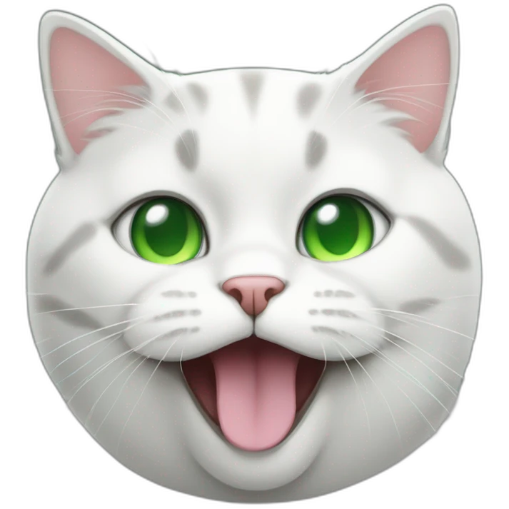 Black and white, cat, fat, green eyes, tongue out, cute emoji