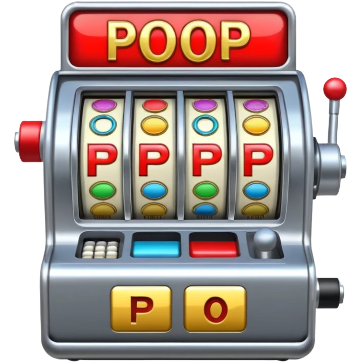 Slot machine, classic, 5 reels, nothing written on it, the symbols shown are not 7s, but in order letters P, R, O, P, O emoji