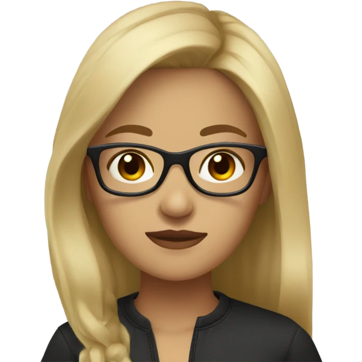 a dark blonde hair girl with light skin,brown eyes with black glasses emoji