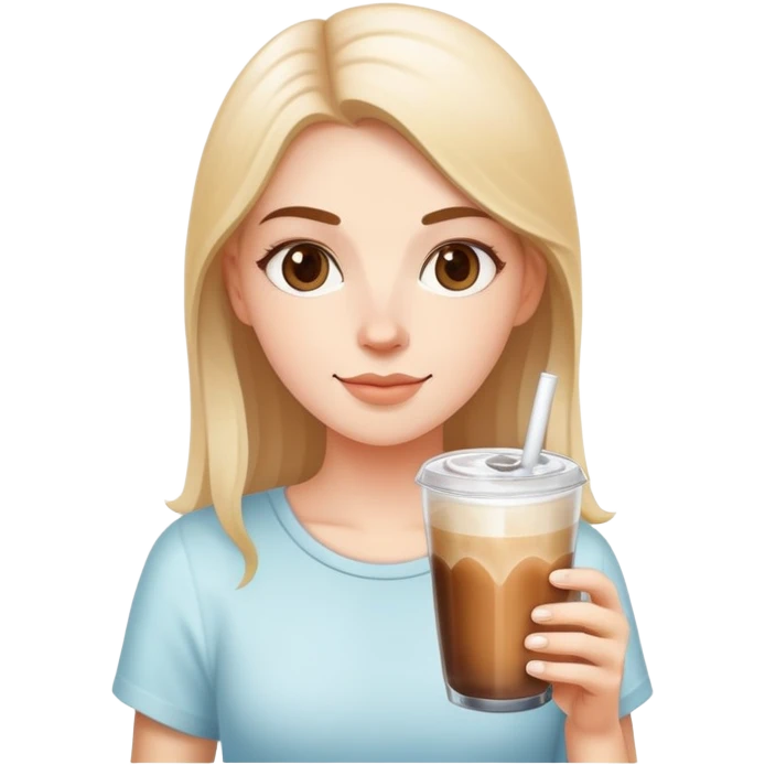 White girl with ice latte coffee in glasse cup emoji