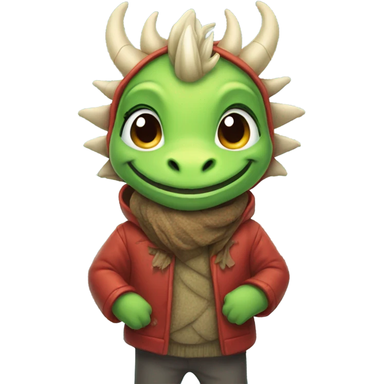 Happy dragon. Wearing winter clothes.  emoji