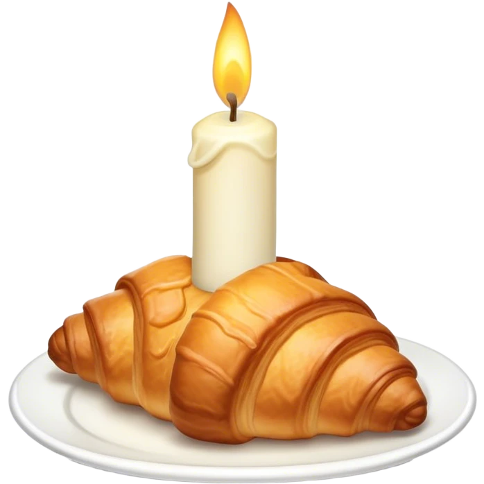 A croissant with a lit birthday candle on top emoji