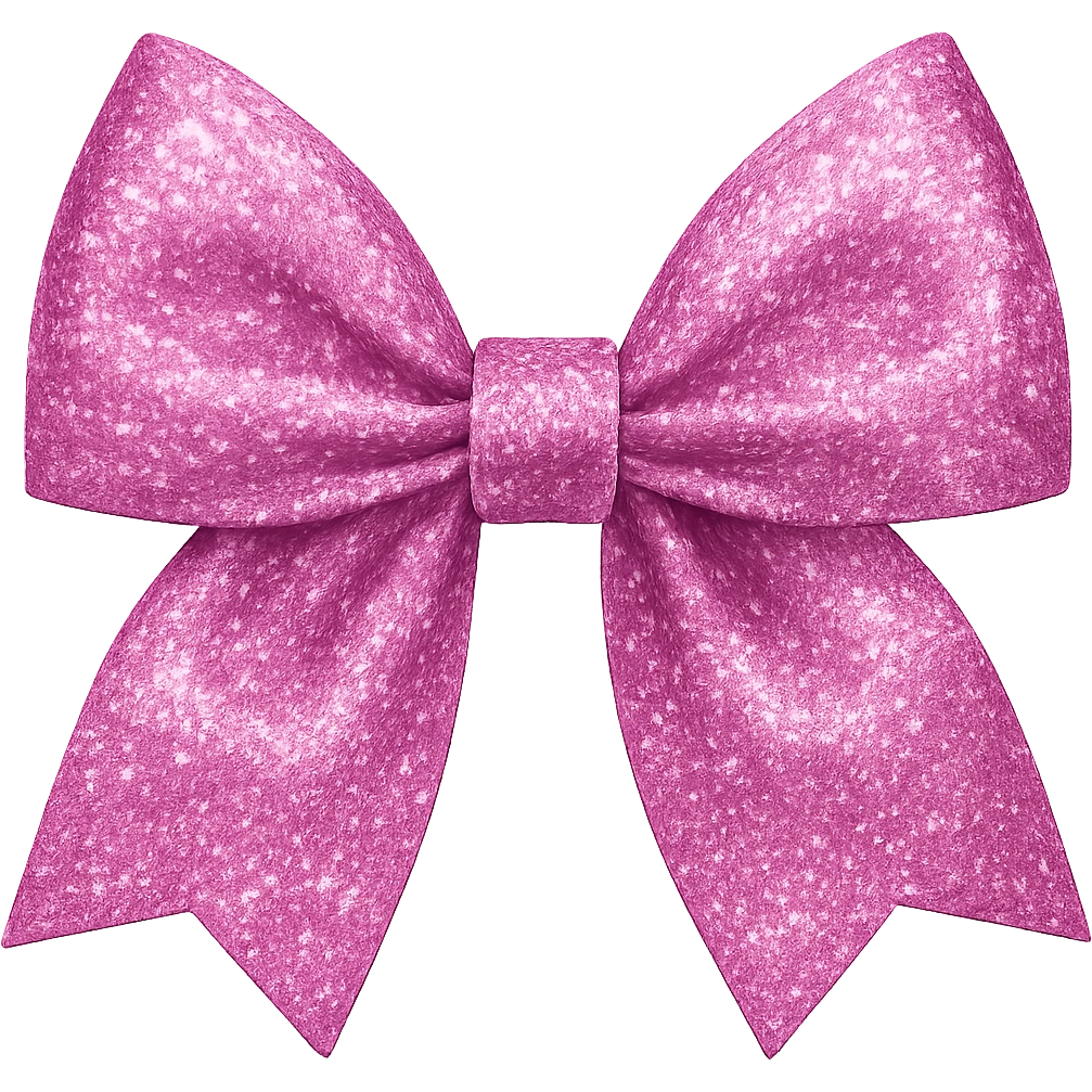 Add glitter with gentle gradients to the aesthetic pink bow in iPhone emoji style, with no background. emoji