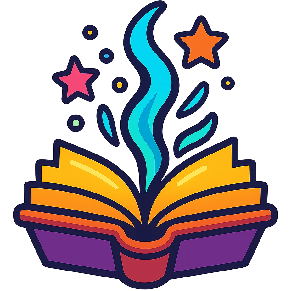 animated icon of a fantasy book opening, emitting magical energy, colorful and eye-catching emoji