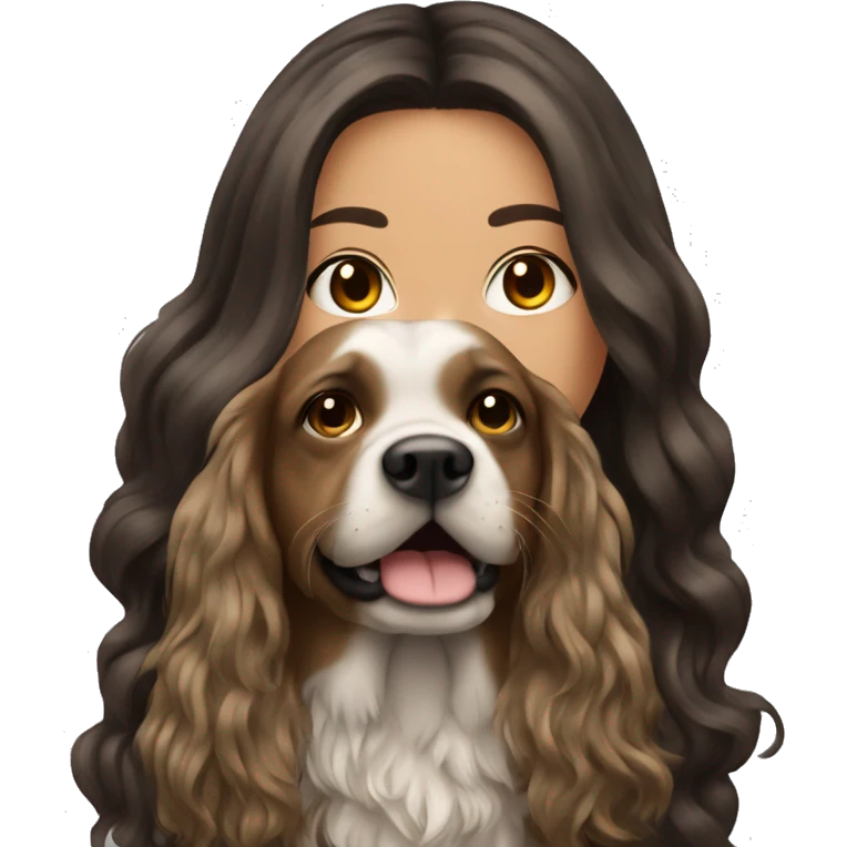 à beatiful long hair brunette with tattoos and a dog emoji