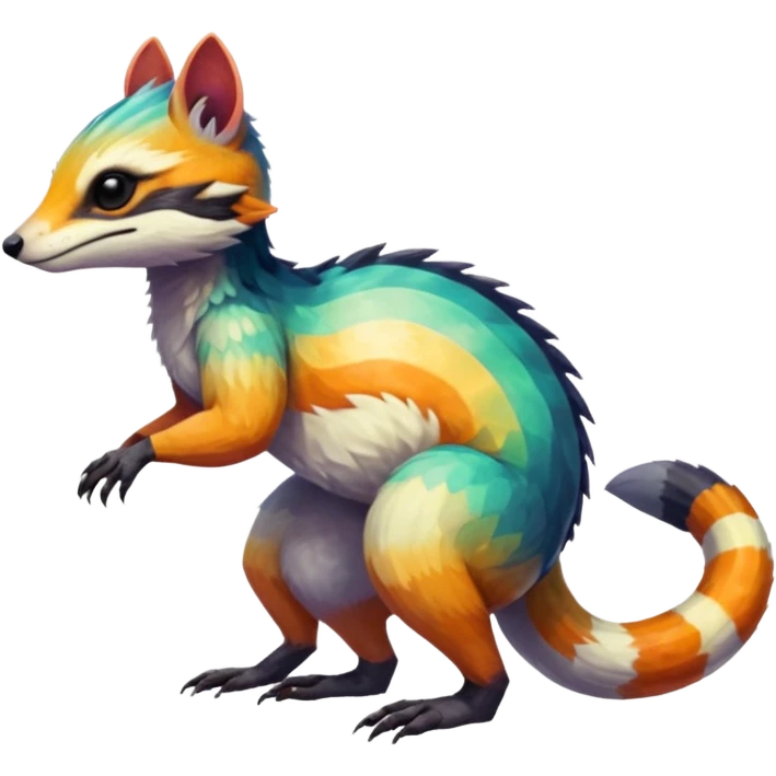 Colorful Fruity Iridescent Warm-colored Tropical Exotic Vernid-Sergal-Trico-Numbat-Nargacuga-fusion-hybrid-animal-creature, full body emoji