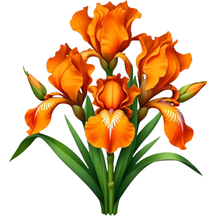 big bouquet Vibrant Orange Iris, luxuriant, leaf, bud emoji