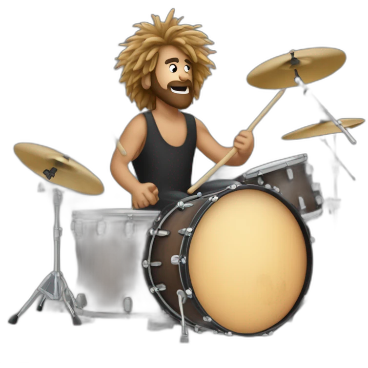 Log haired drummer on a drumkit emoji