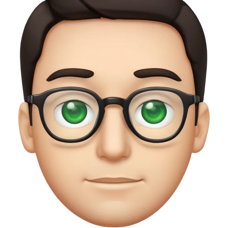 basic male emoji face with glasses, dark hair, and green eyes emoji