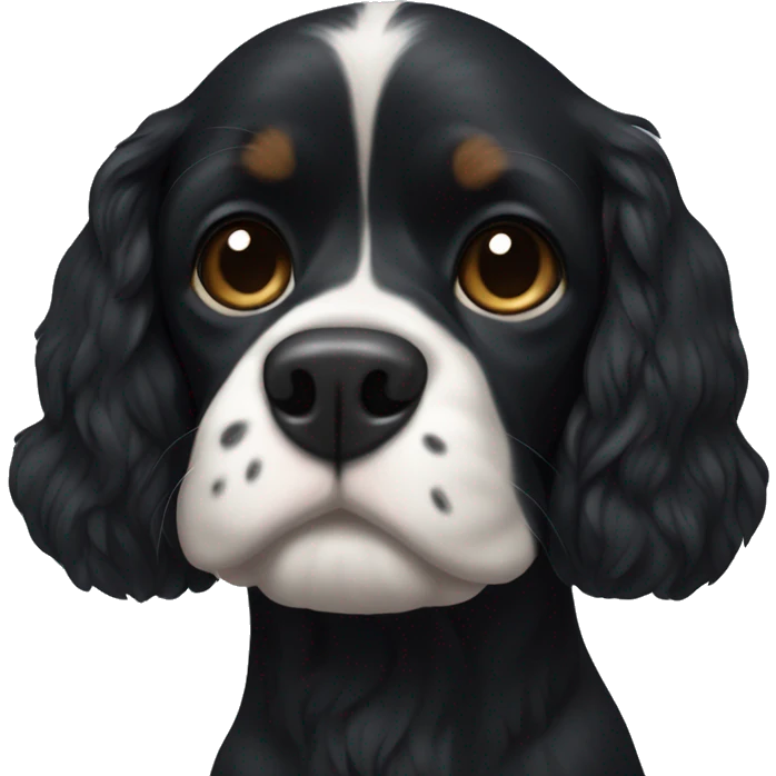 Small completely black king spaniel with black fur on his whole face and white fur on chest emoji