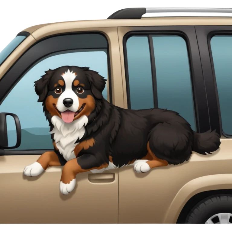 Bernese mountain dog in black 4Runner side view out window emoji