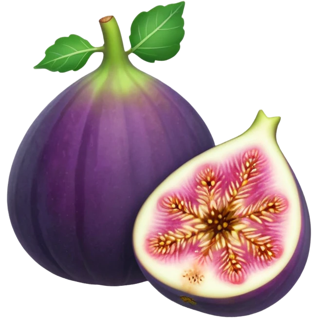 Please create a emoji of a single half of a fig with one small leaf emoji