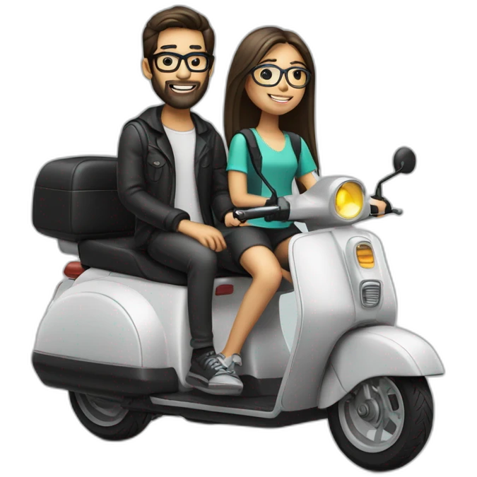 long hair boy with beard and spectacles and girl riding on black activa scooter emoji