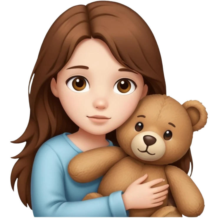 A girl with long brown hair wrapped around a teddy bear emoji