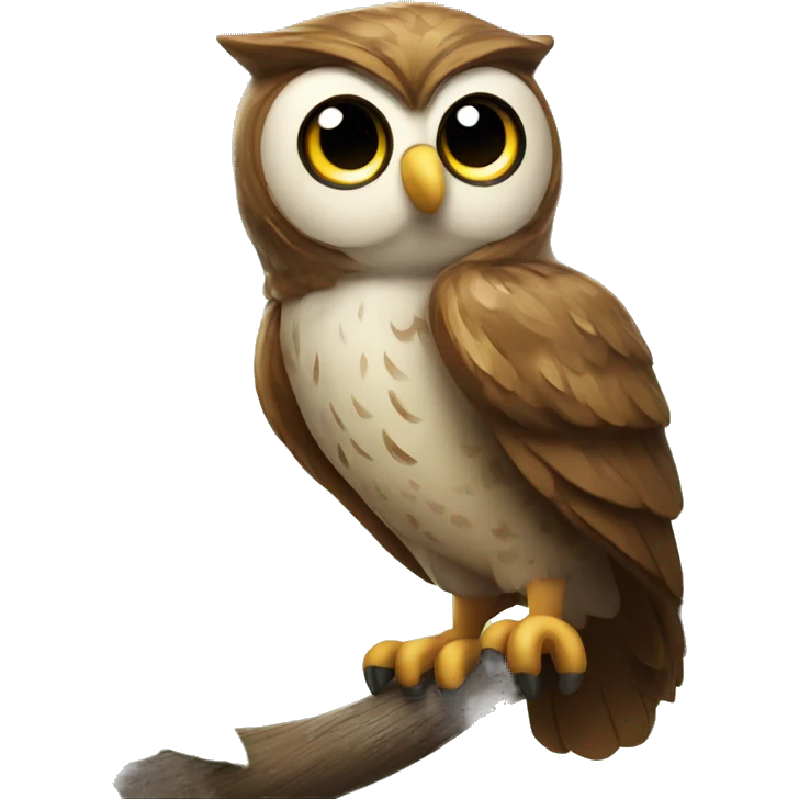 A woodsy owl that is with beautiful eyes and perched on a branch emoji