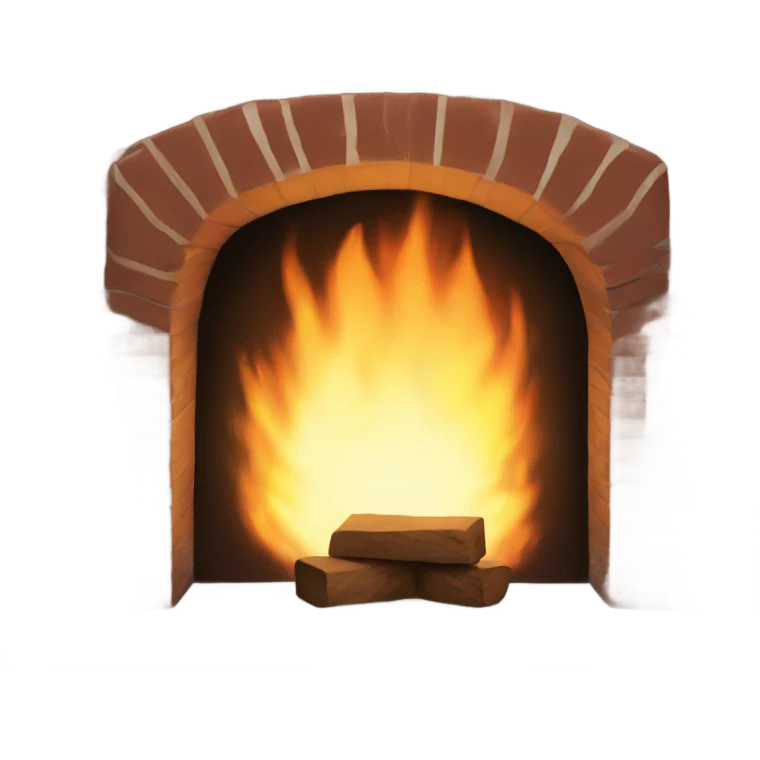 Dark brick fireplace with fire emoji