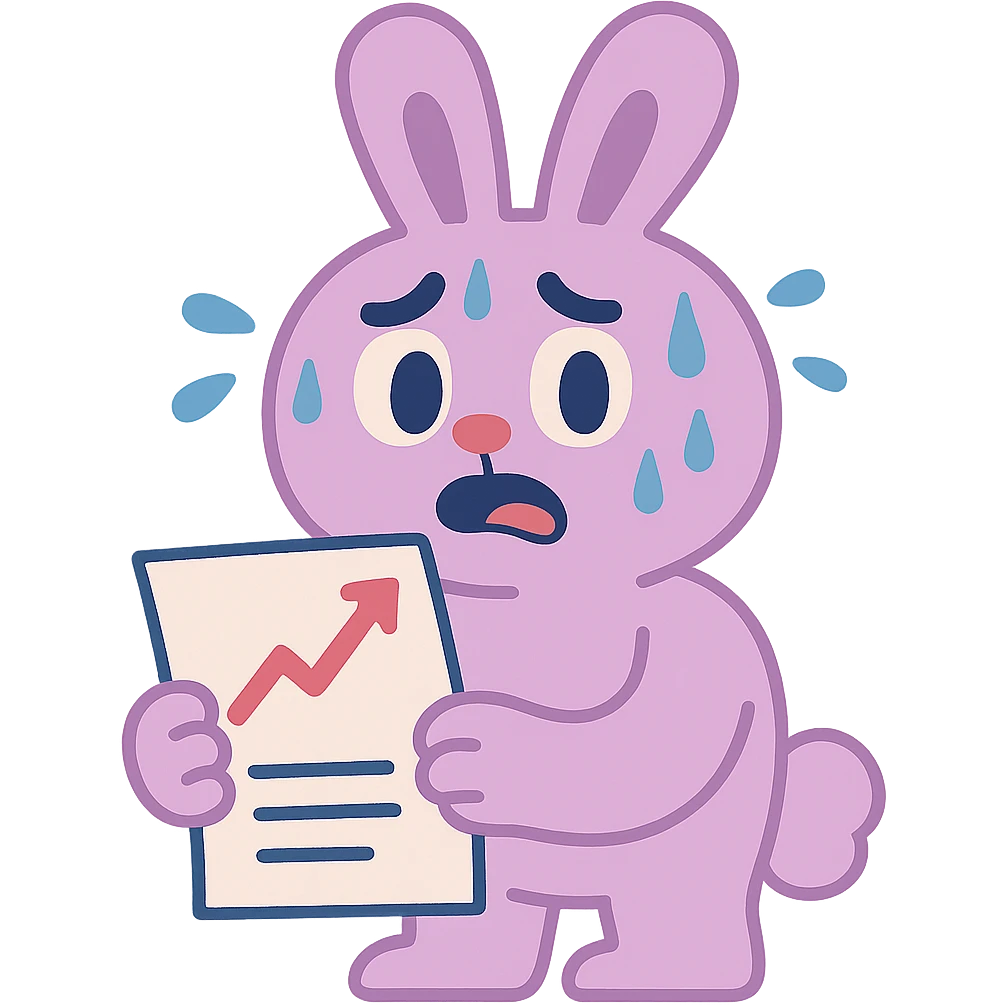 lavender bunny sweating and holding a report, pastel-toon style emoji