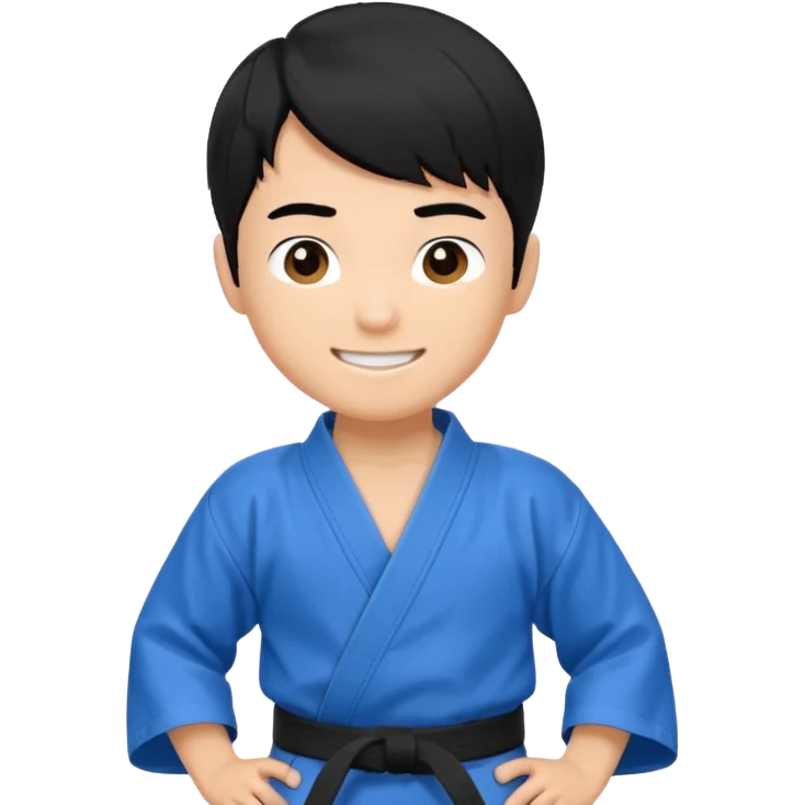 Кимоно синий для дзюдо мальчик с черными волосами все тело черный пояс     Волосы на , добрый emoji