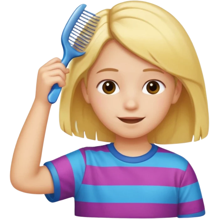 child combing their hair, happy and tidy emoji