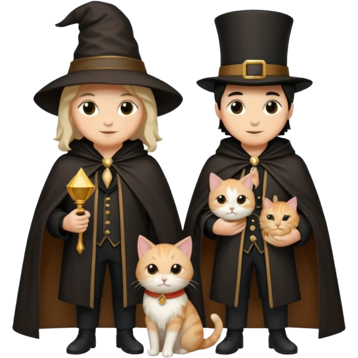 magician couple and their pet cat emoji