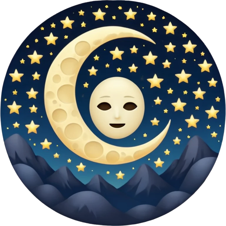 peaceful night sky, crescent moon and stars, round avatar, moon without a face emoji