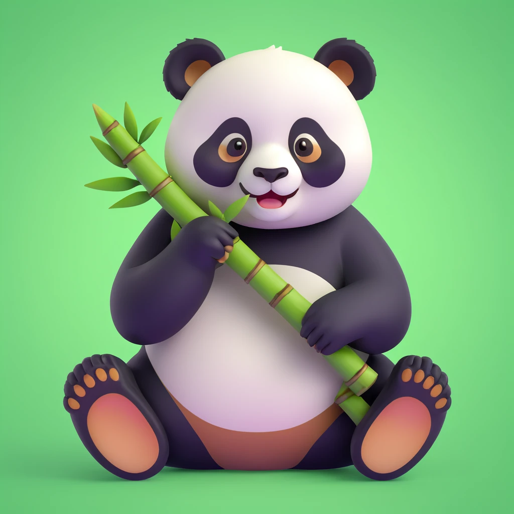panda eating bamboo in forrest, close up pose emoji