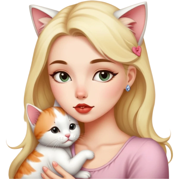 A pretty alternative woman kissing a kitty on the forehead so tenderly emoji
