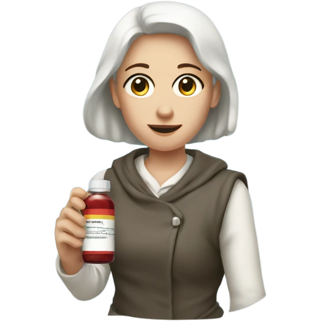 anniek with big pupils holding a medicine bottle emoji