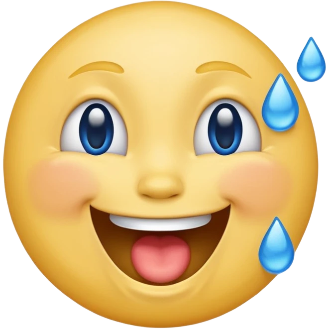 Emoji, yellow round laughing face, blue tears of joy on it. 2 big blue tears on each of the 2 cheeks emoji
