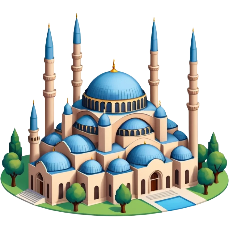 Isometric illustration of Istanbul, featuring Hagia Sophia with its large central dome and four tall minarets, paint photorealistic style emoji