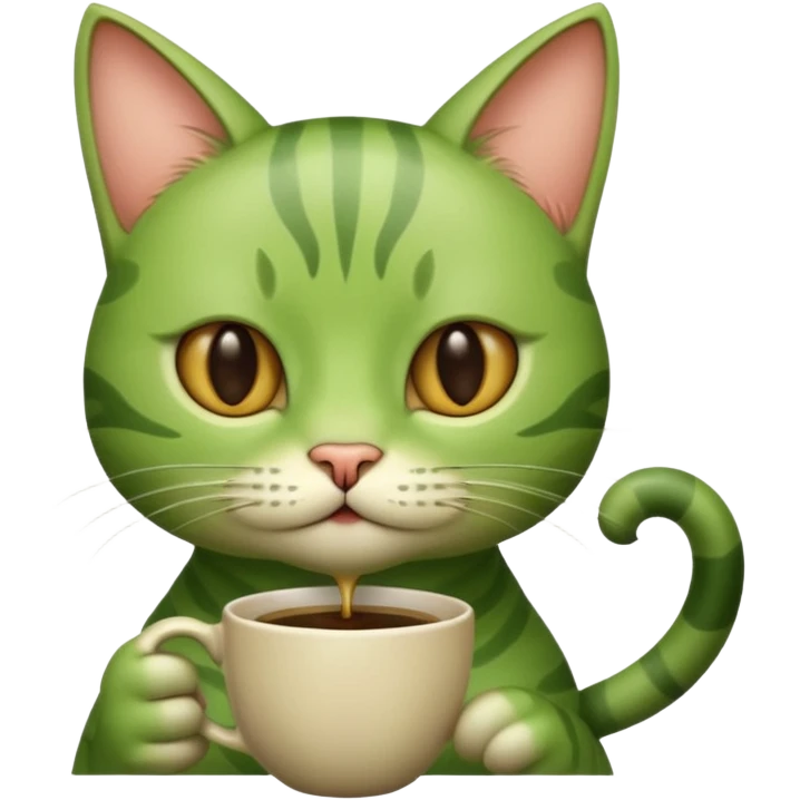 green cat with coffee emoji