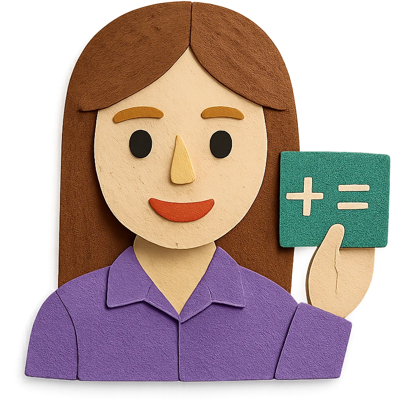 female math teacher, brown straight hair, Caucasian, paper craft style emoji