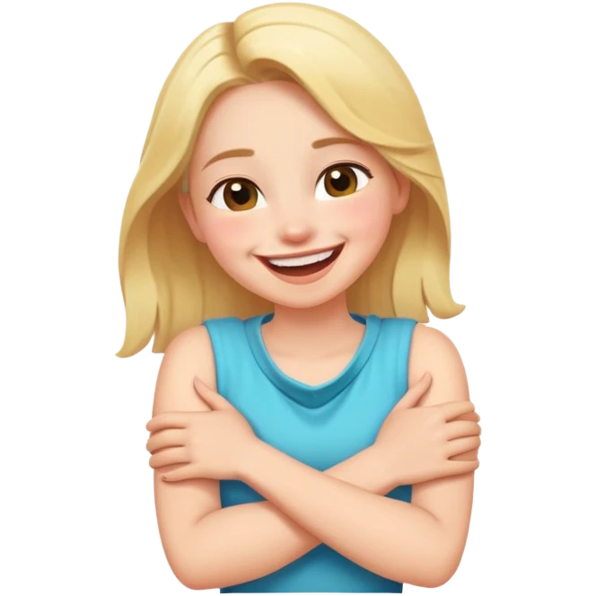 girl arms crossed around neck while laughing emoji