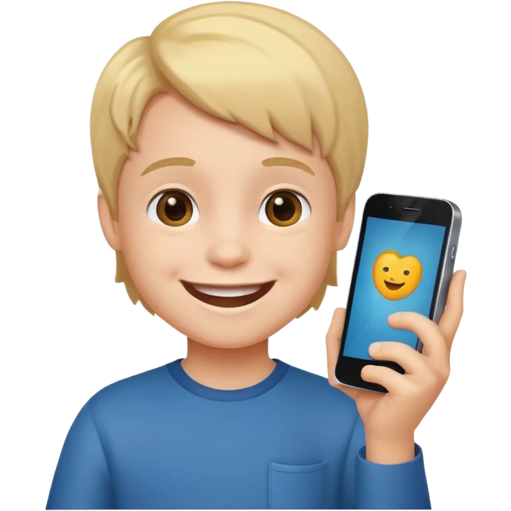 happy little kid with a phone emoji