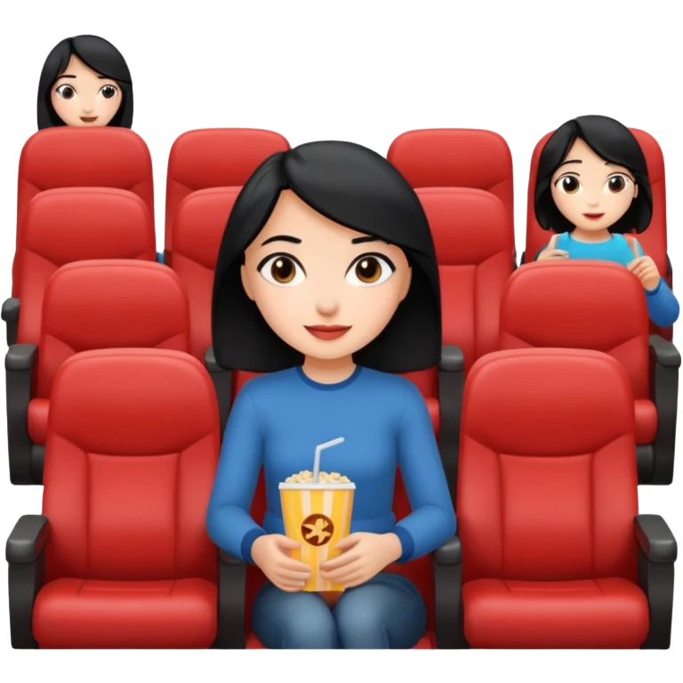 a girl with black hair enjoying a film in a cinema seat emoji