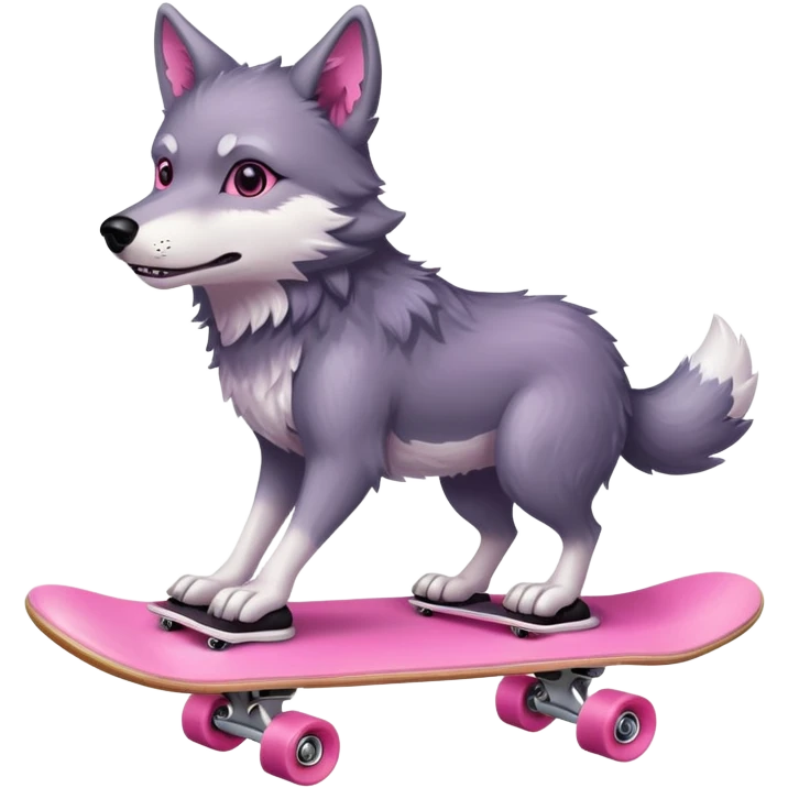 a wolf riding a pink skateboard emoji