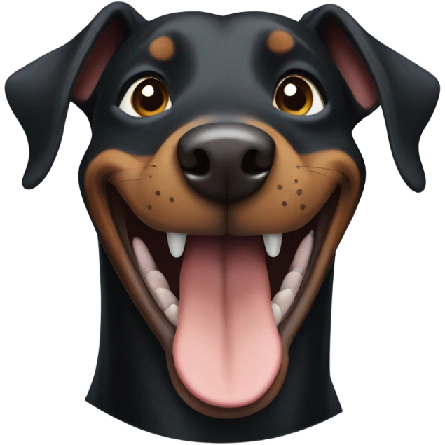 Black Doberman dog with a smile emoji