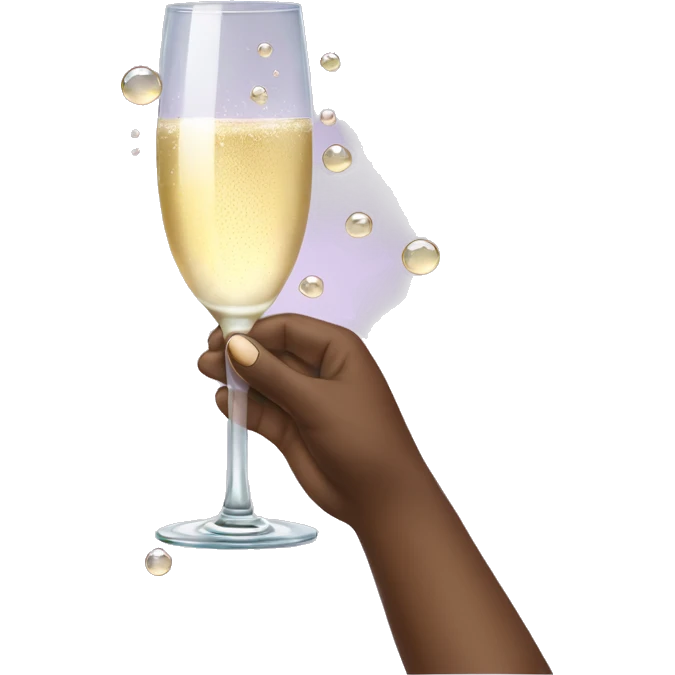 hand with nails holding champagne glass with bubbles emoji