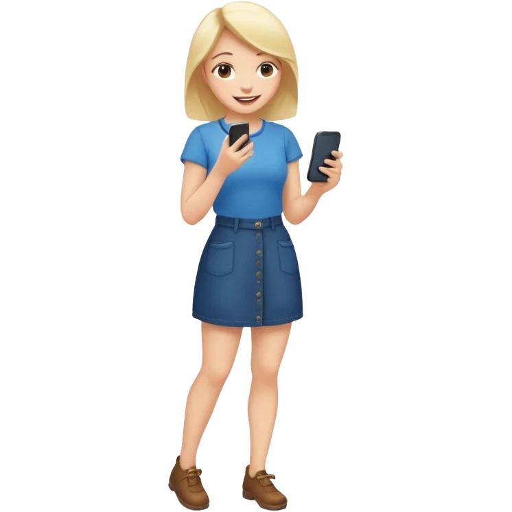 a full body girl on his phone with a happy face commenting on a post emoji