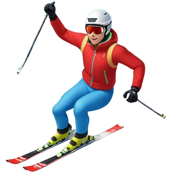 An icon featuring snowy peaks, pine trees, and a picturesque mountain landscape with a skier racing down a snow-covered slope. The sky is blue with soft clouds, capturing the thrill and beauty of alpine skiing. Transparent background highlights the excitement and serenity of winter sports. emoji